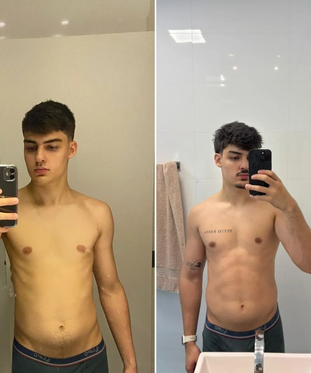 Rafael Aredes antes e depois — resultado de aluna presencial do personal trainer Kawan Robert